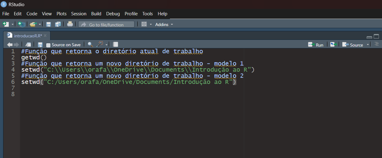 Modificação do diretório de trabalho